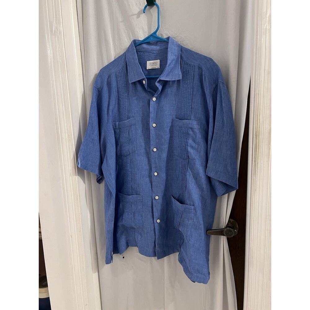 Mirto Madrid Blue Quayabera Shirt Untucked Summer Button Front Short Sleeve Xxl